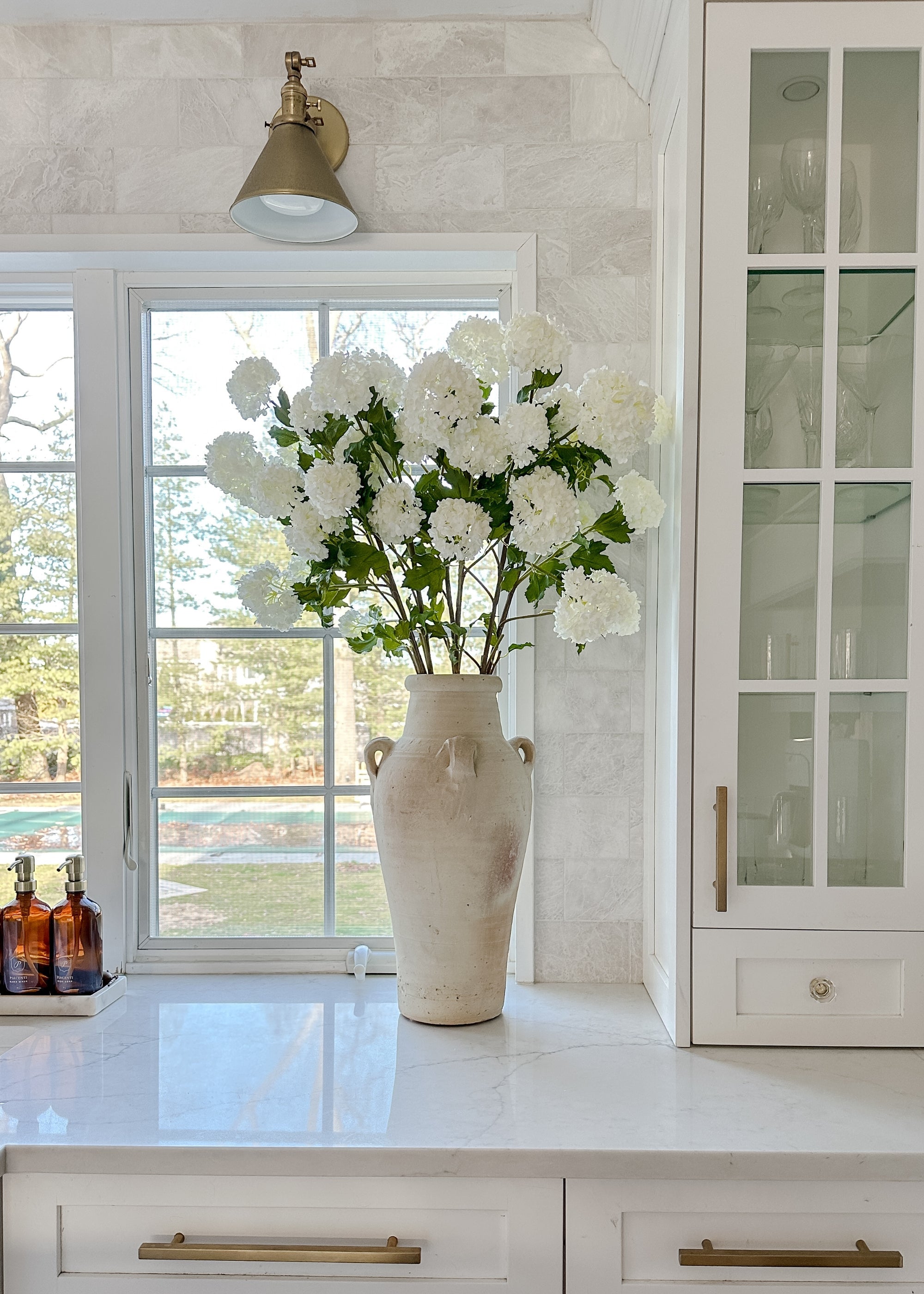 White Faux Hydrangea Stem for Vase Styling