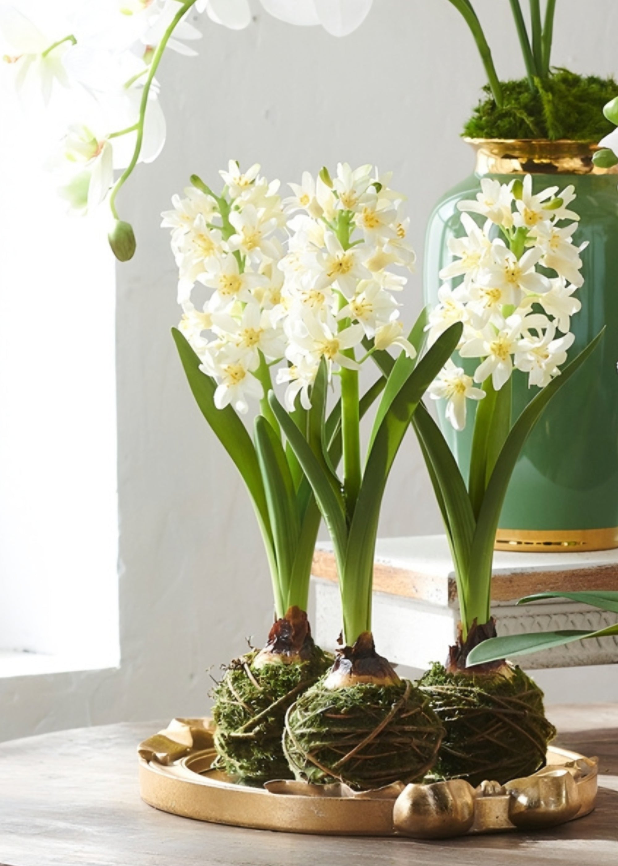 Faux White Blooming Spring Hyacinth Plant for Planters and Shelves